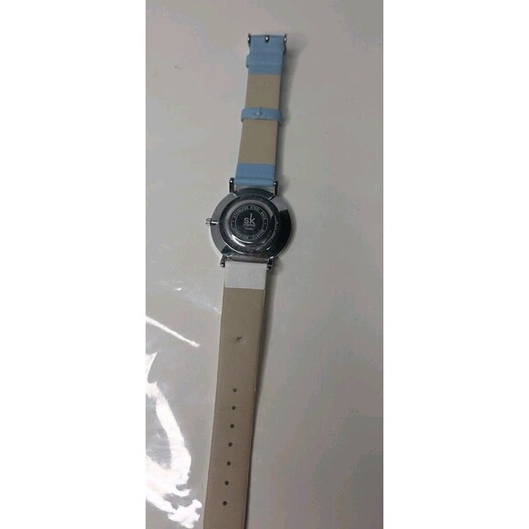 Shengke SK Watch Blue & White Face & Faux Leather Band 9" Wristband End To End - Picture 2 of 5